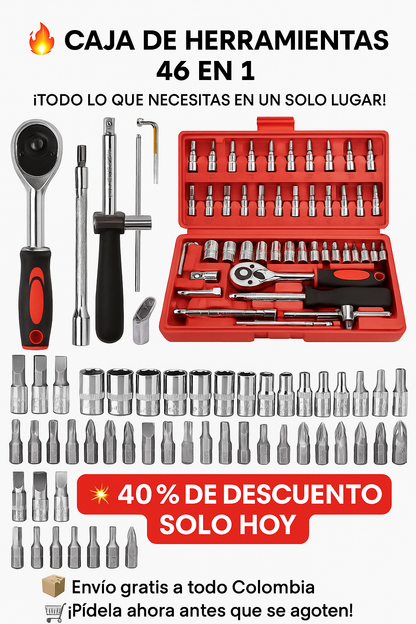 CAJA DE HERRAMIENTAS 46 PZS + ENVÍO GRATIS Y 40% DE DESCUENTO SÓLO HOY
